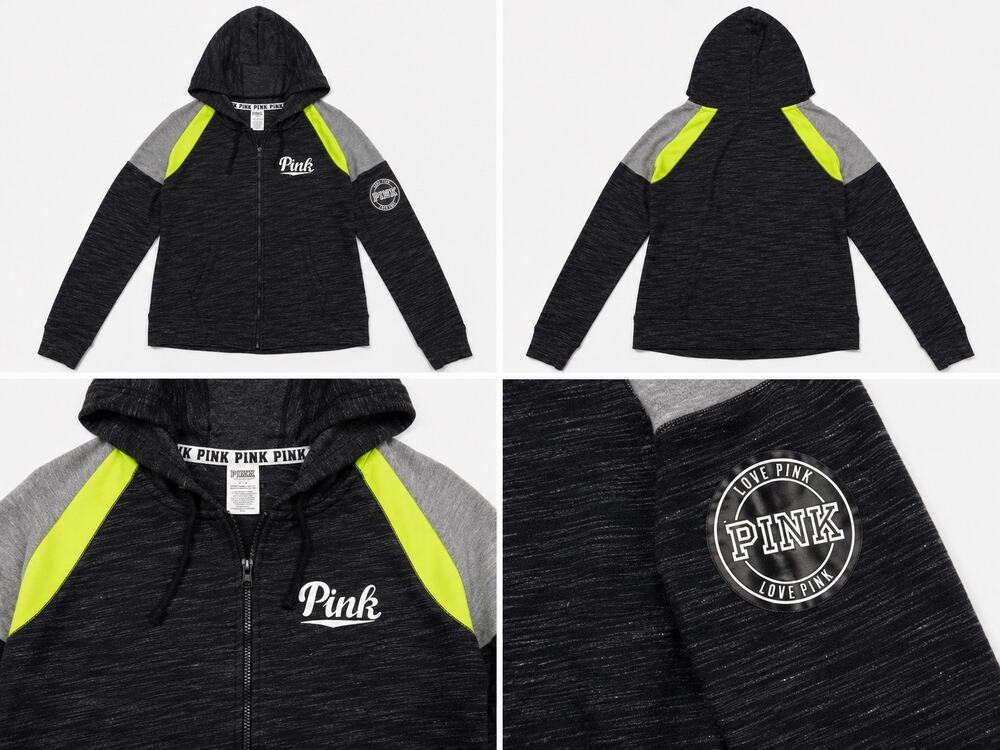 PINK Victoria’s Secret Zip Hoodie Neon Colorblock Athletic Jacket Women’s XS